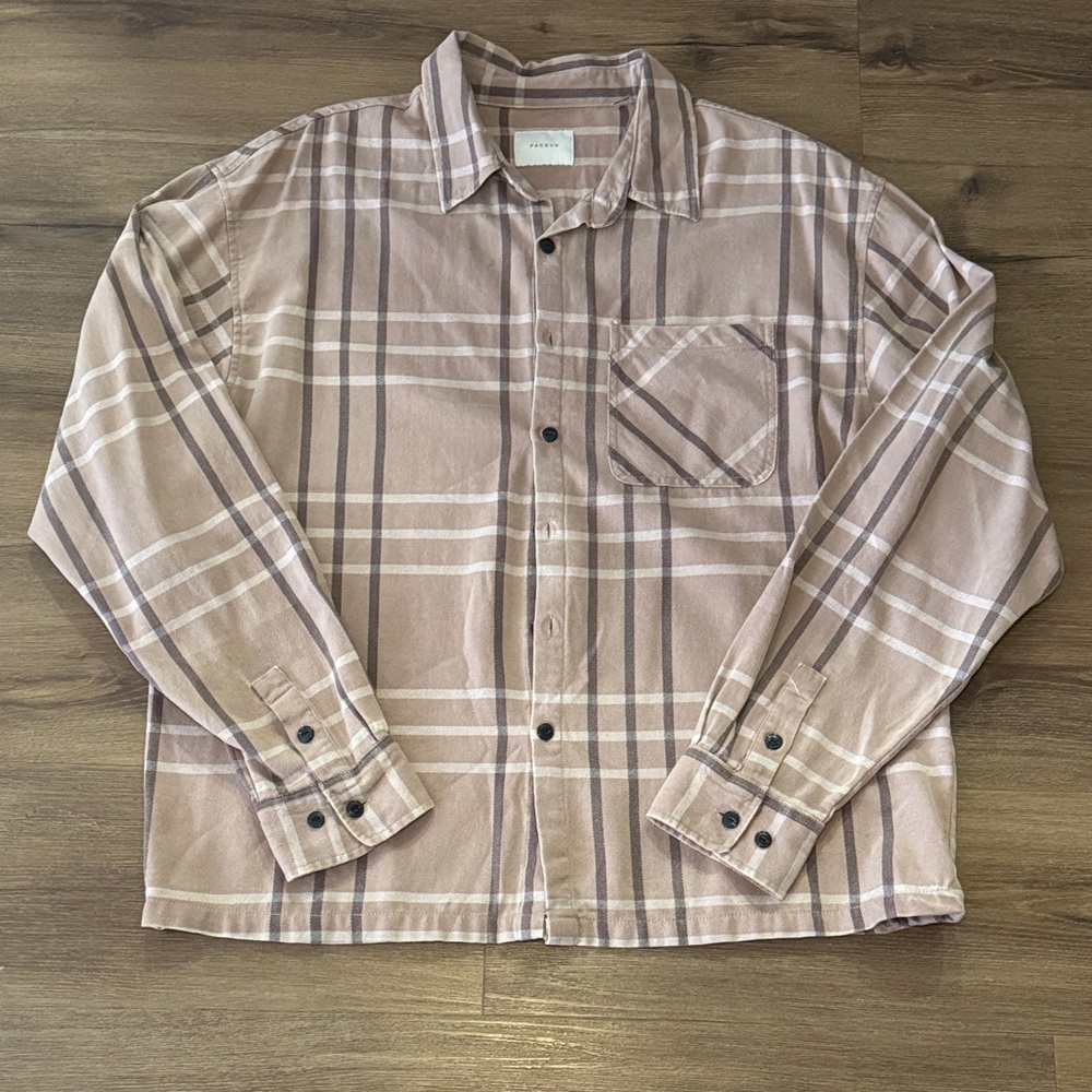 Men's Pacsun Brown Washed Cropped Flannel Shirt. Size Med - Picture 3 of 7